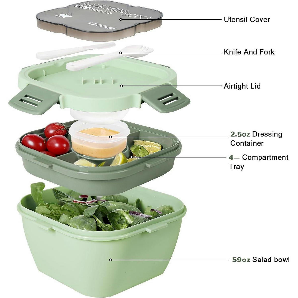 SALATBOX 1700 ml Dunkelgrün - Grün, Kunststoff (11/18/18cm)