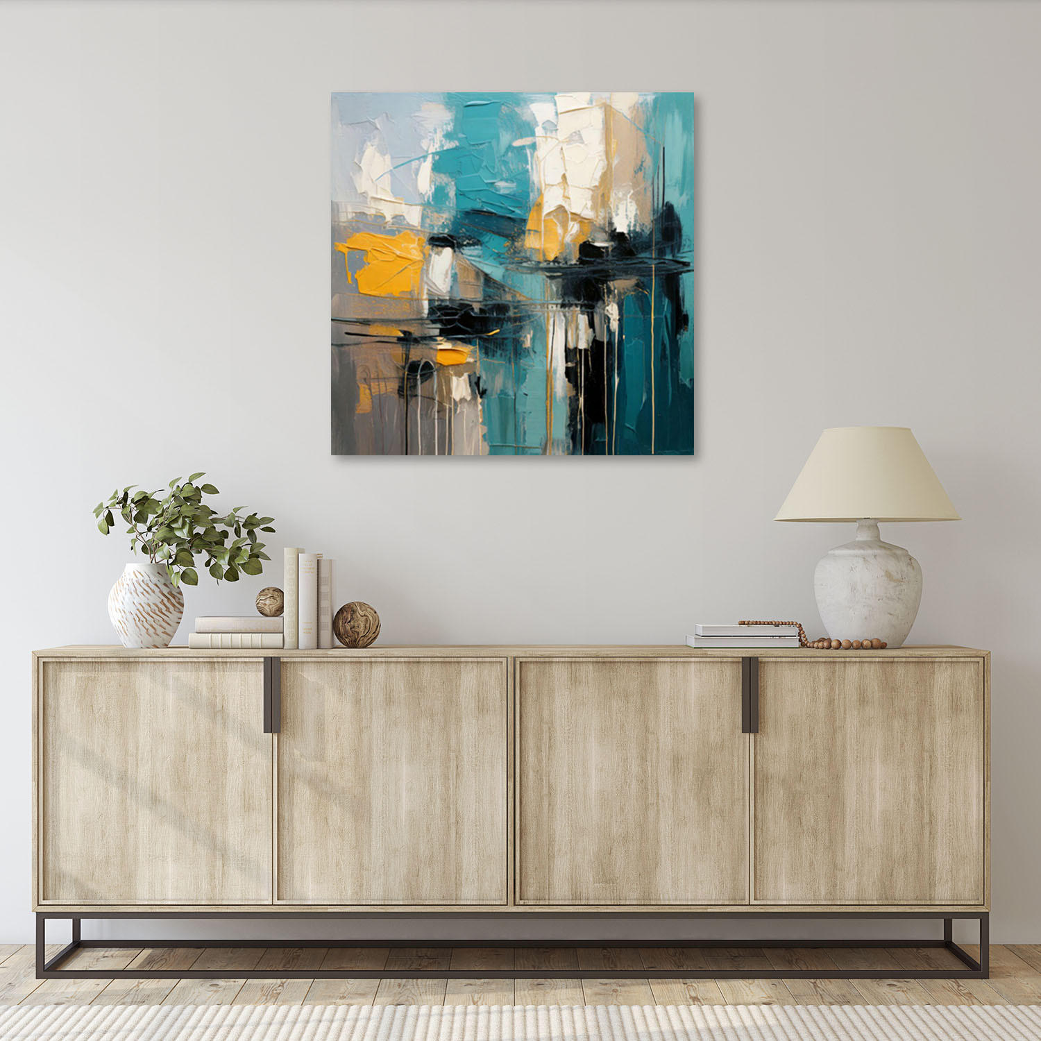 LEINWANDBILD Abstraktion Textur Minimalismus Türkis 50x50cm - Türkis, Textil (50/50cm) - Feeby