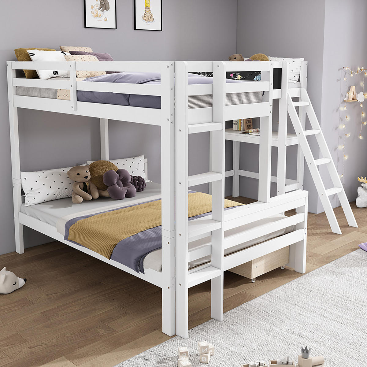 HOCHBETT 140x200cm & 90x200cm mit Schreibtisch und Regal in weiß - Weiß, Holz (90/200cm) - KOMHTOM