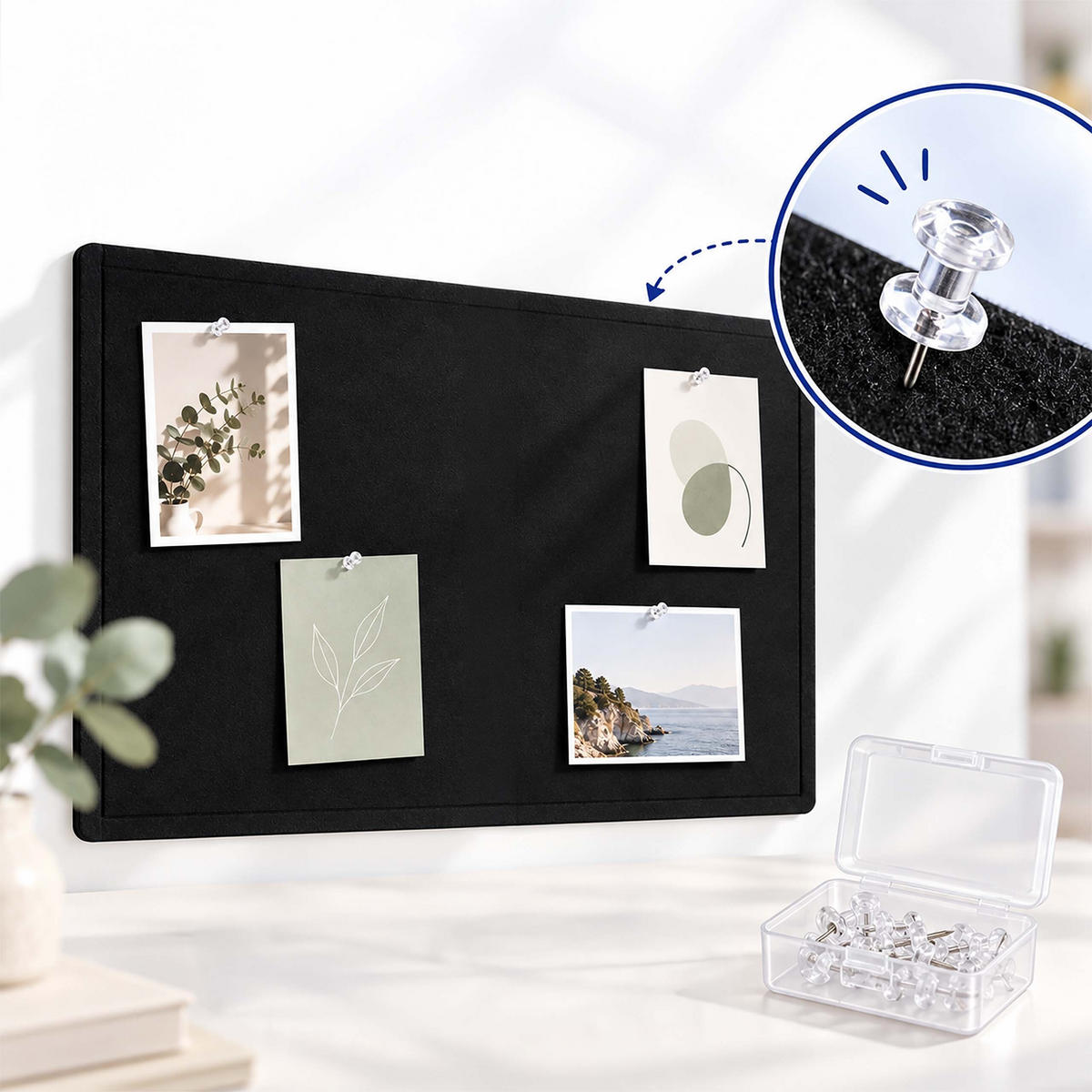 PINNWAND Schwarz Filz faltbar 84x59 cm - Schwarz, Textil (59/84/1cm) - Relaxdays