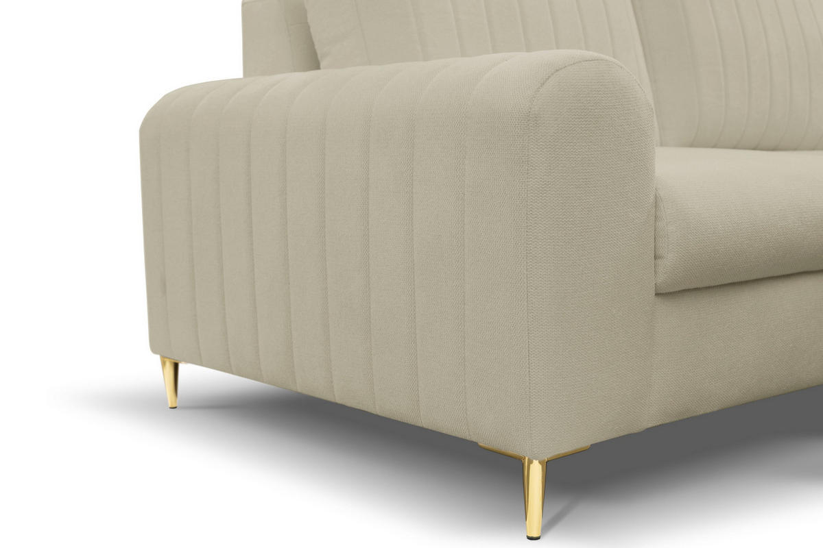 ECKSOFA VERONA R-S Beige Geflochtener Stoff mit Schlaffunktion - Beige, Holz (251/164cm) - MASSENO