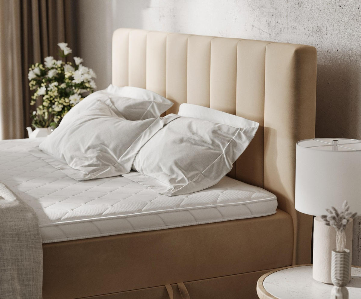 BOXBETT Bari 160/200 cm Beige im Kronos Stoff - Beige, Holz/Holzwerkstoff (160/200cm) - AltaBeds