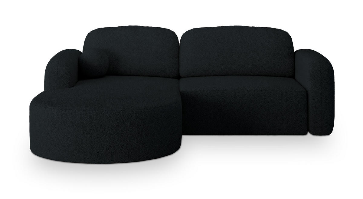 ECKSOFA AMILIA L-S Schwarz Boucle-Stoff mit Schlaffunktion - Schwarz, Holz (263/174cm) - MASSENO