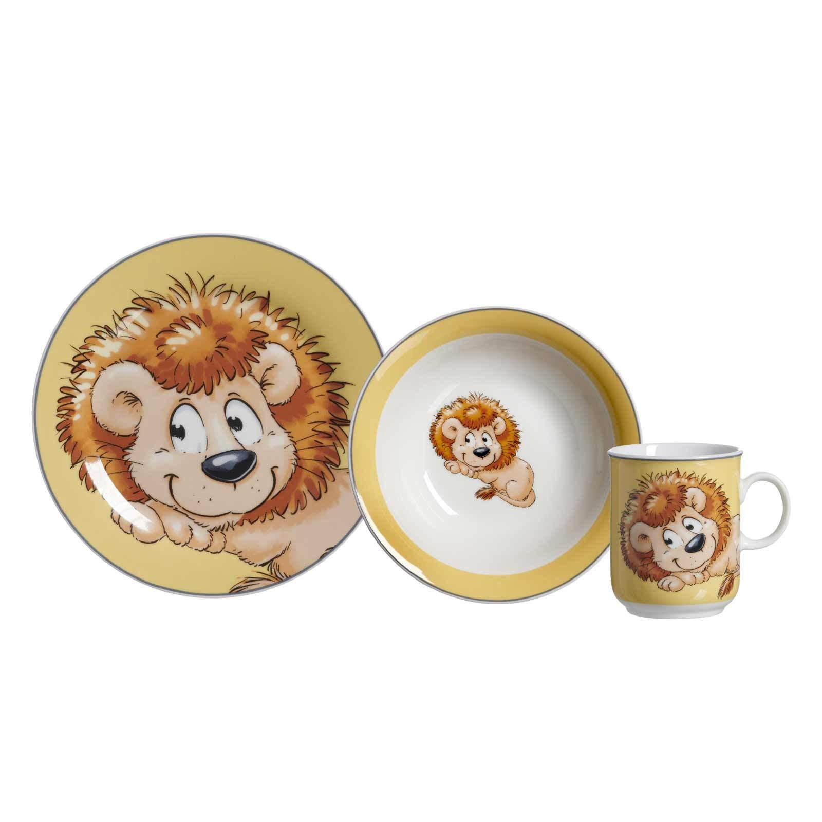 KINDERGESCHIRR + TISCHMATTE Happy Zoo Löwe 4er Set - Gelb, Keramik (1/1/1cm) - Ritzenhoff Breker