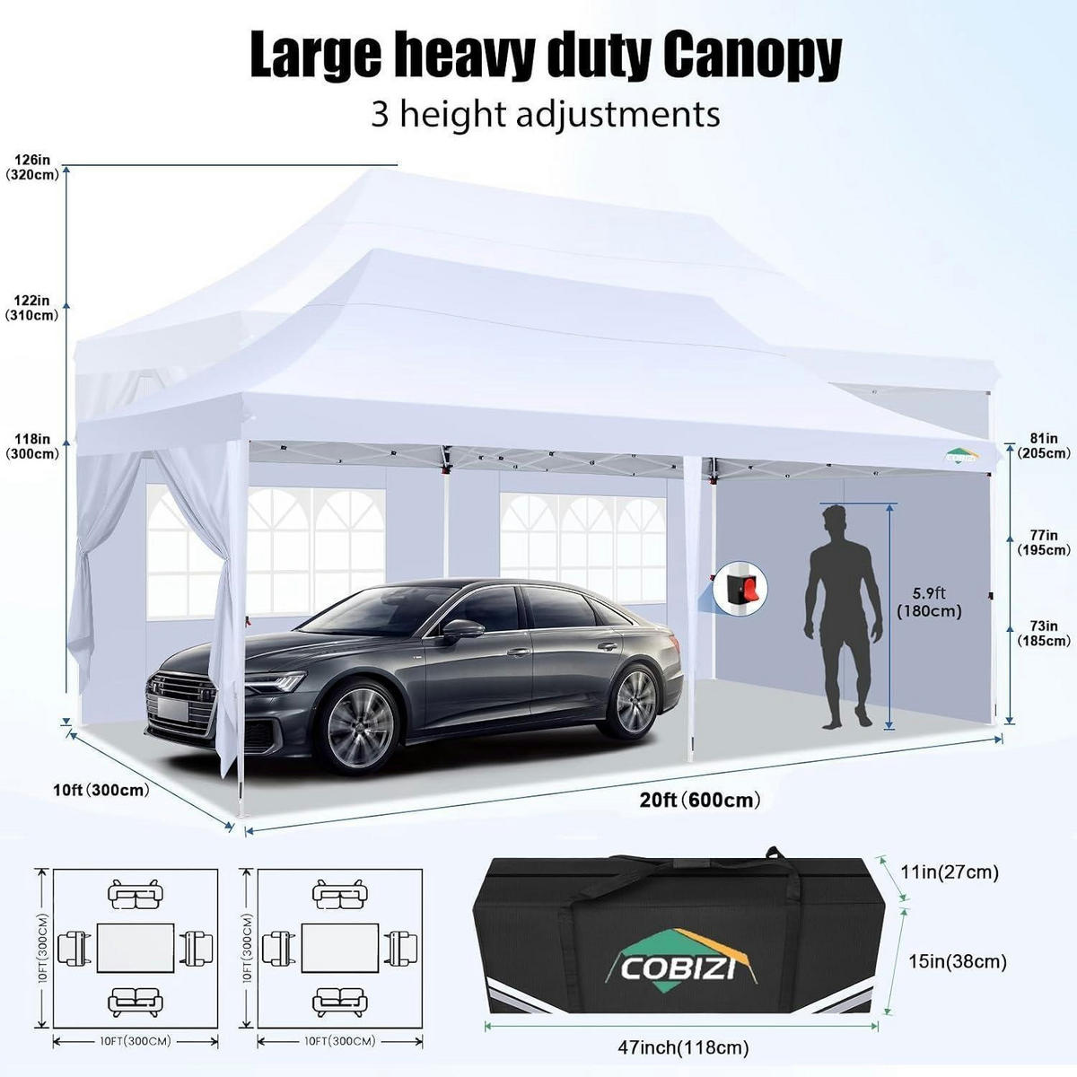 FALTPAVILLON 3x6m Weiß mit 6 Seitenteilen Wasserdicht UV-Schutz - Weiß, Textil (300/297/600cm)