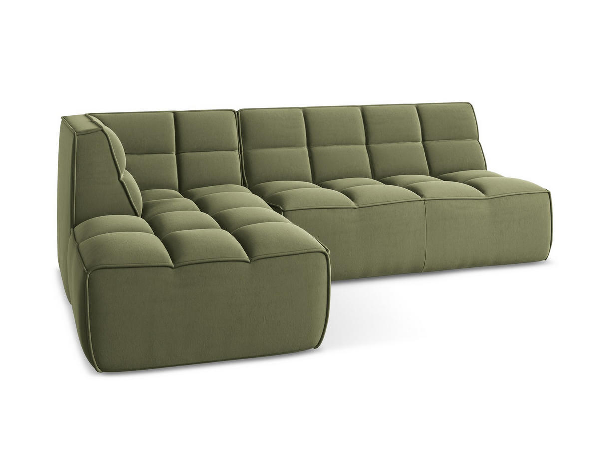 ECKSOFA Beidseitig Samt Stoff Grün - Schwarz/Olivgrün, Kunststoff/Textil (258/178cm) - Makamii