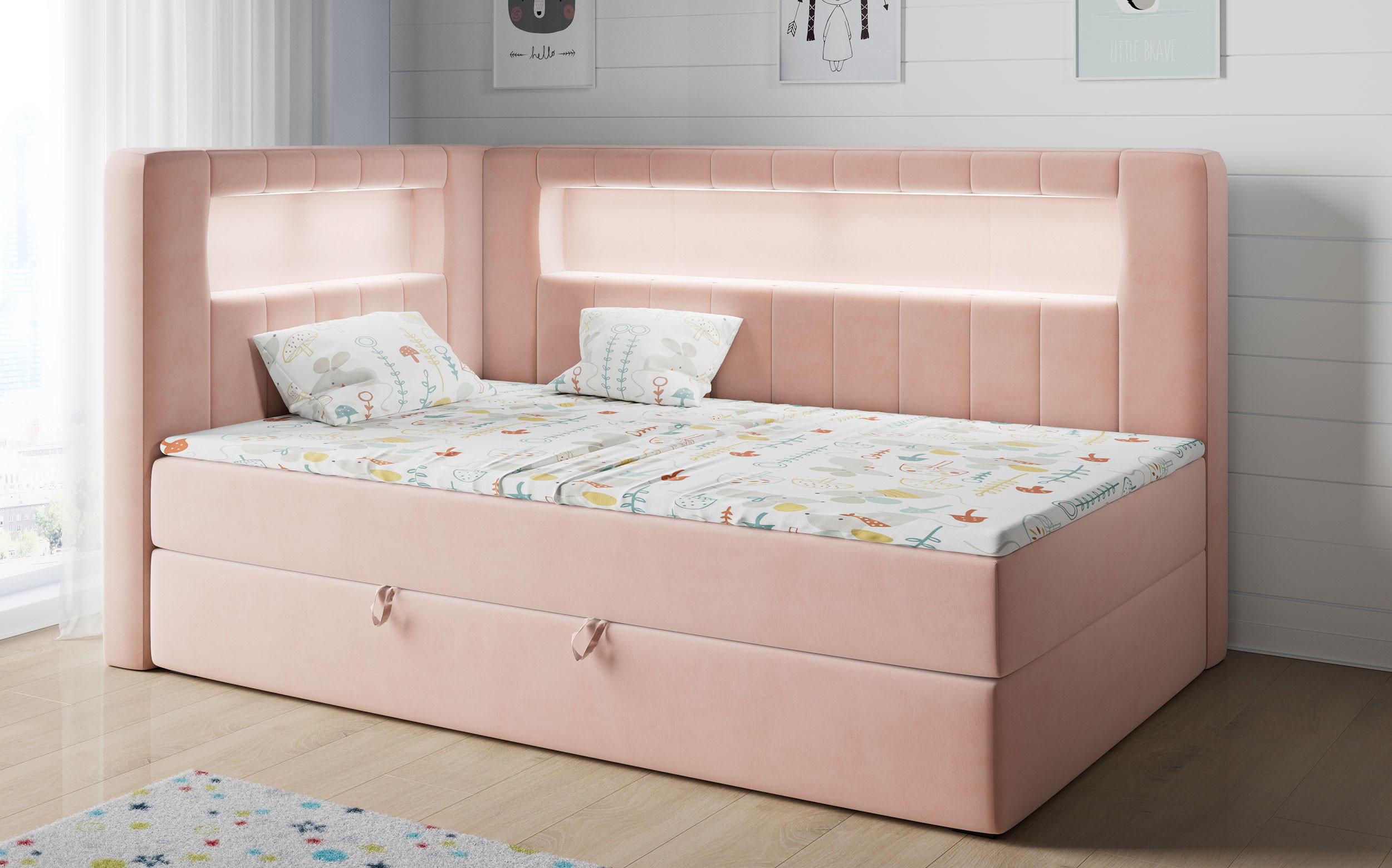BOXSPRINGBETT JUNIOR GOLD 3 90/200 Rosa - linke Seite - Rosa, Holz/Textil (90/200cm) - MKS