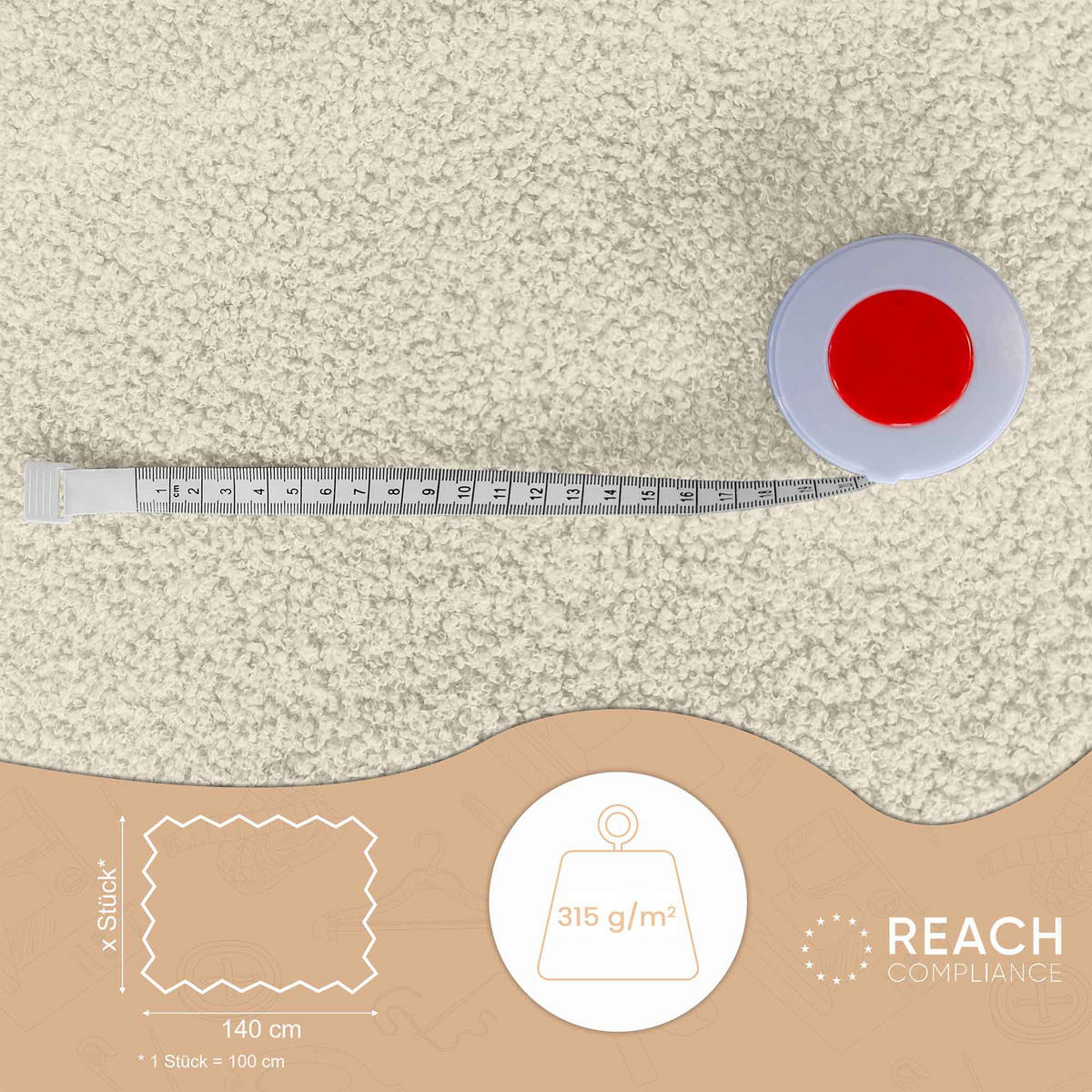 BOUCLESTOFF Quelle Creme – 315 g/m², 140 cm breit, weich & robust, feuer- & UV-resistent - Creme, Textil (140/100cm) - Dreamroots