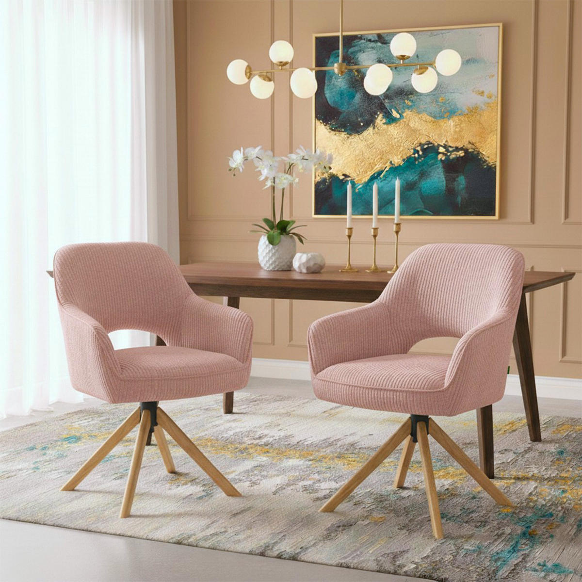DREHSTUHL Mika-Lara - Honigeiche/Rosa, Eichenholz/Holz (60/87/65cm) - DUBI Möbel