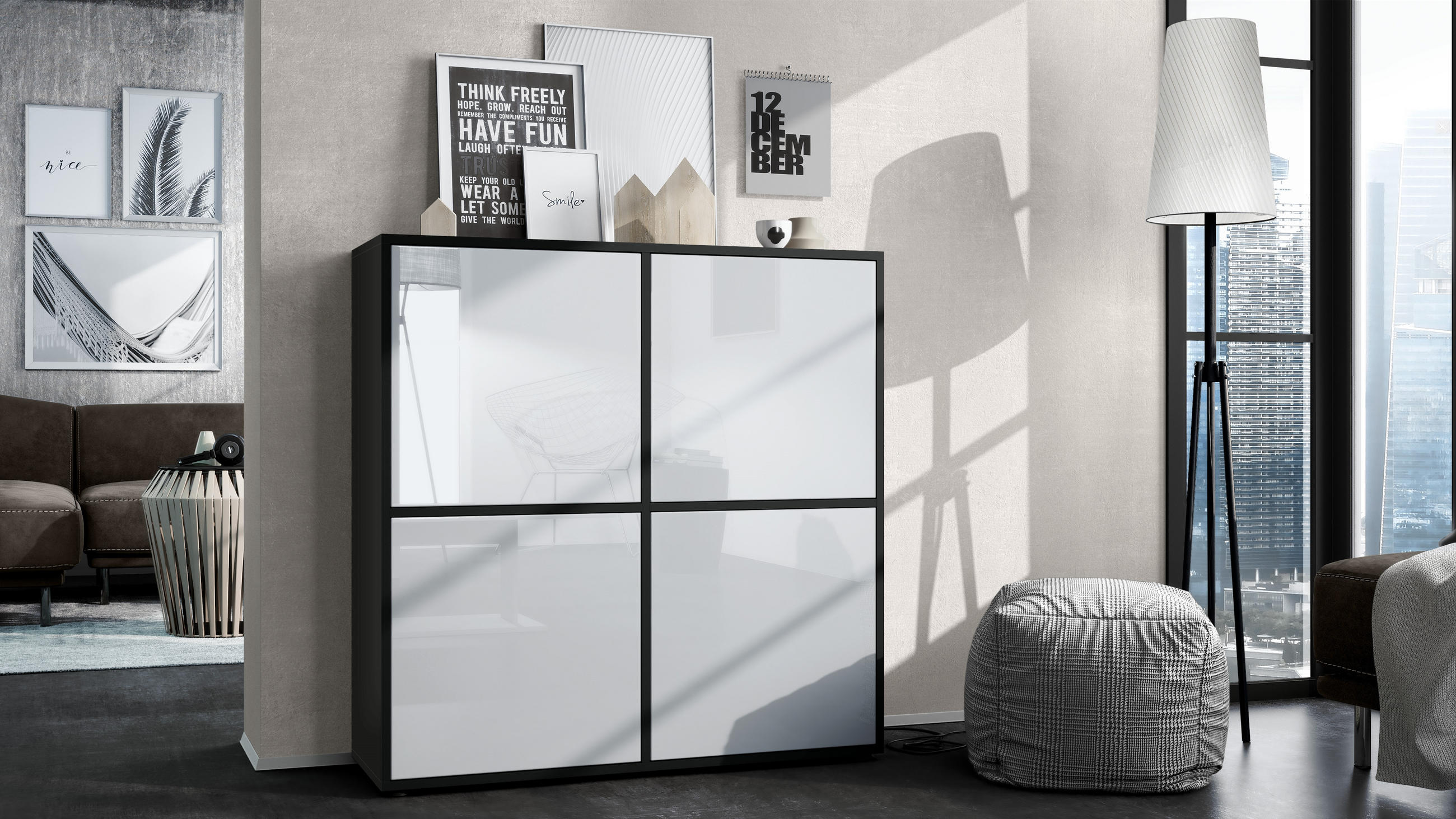 HIGHBOARD Cuba Türen in Weiß Hochglanz - Weiß Hochglanz, Holzwerkstoff (104/105.5/35.5cm) - Vladon