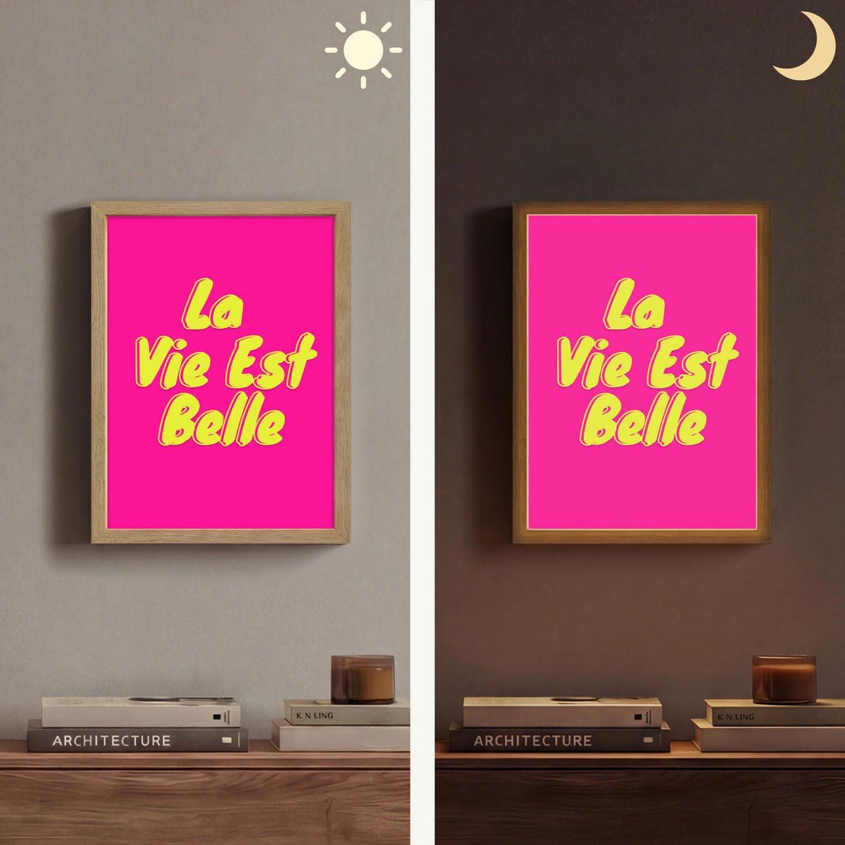 NÁSTĚNNÁ LAMPA S AKUMULÁTOREM Citace - Retro - Pink 30x40 cm - růžová, kompozitní dřevo (30/40/8cm) - OnlyWow