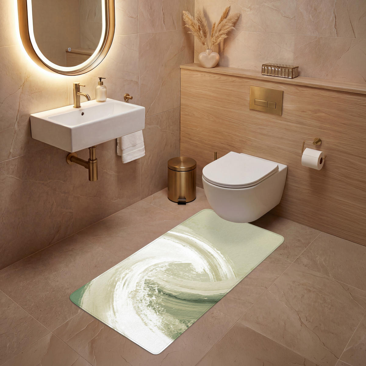 WC PŘEDLOŽKA Abstraktní - Tahy štětcem - Vlny - Zelená 60x120 cm - mátově zelená, textil/plast (60/1cm) - OnlyWow