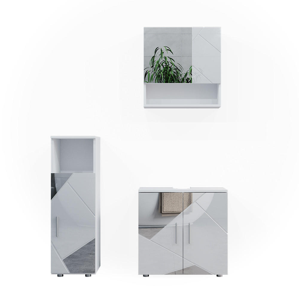 BADMÖBEL-SET Irma Weiß 3 Teile - Weiß Hochglanz/Weiß, Holzwerkstoff (80/58.6/41cm) - Vicco