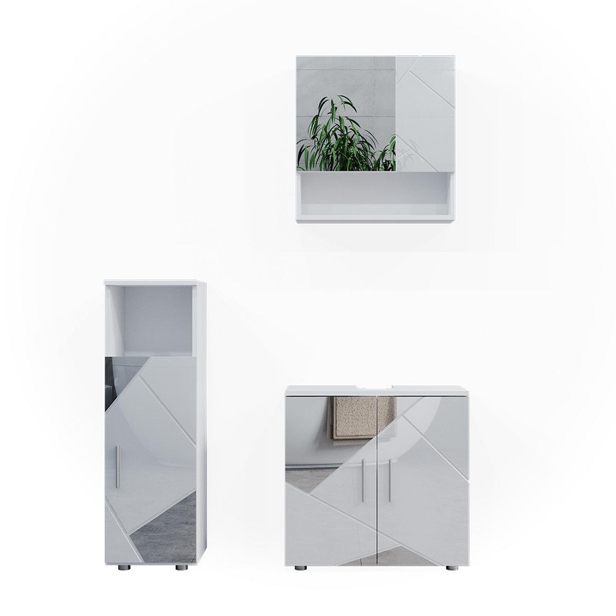 BADMÖBEL-SET Irma Weiß 3 Teile - Weiß Hochglanz/Weiß, Holzwerkstoff (80/58.6/41cm) - Vicco