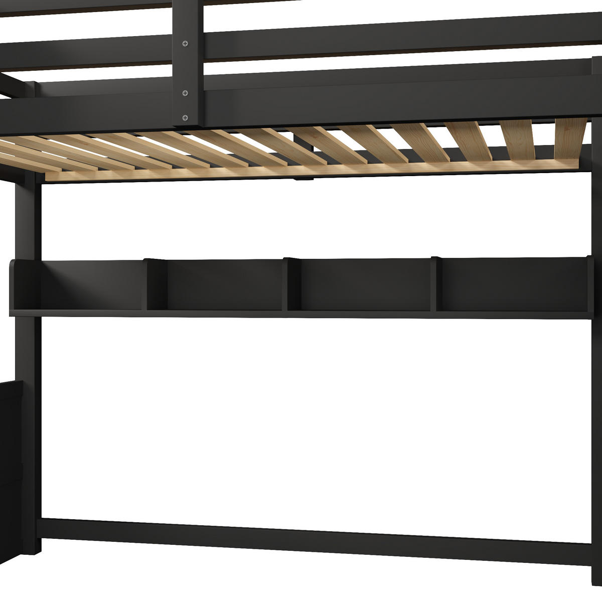 HOCHBETT 90/200 cm in Schwarz mit Stauraum, LED und Treppe - Schwarz, Metall (90/200cm) - STILVORA