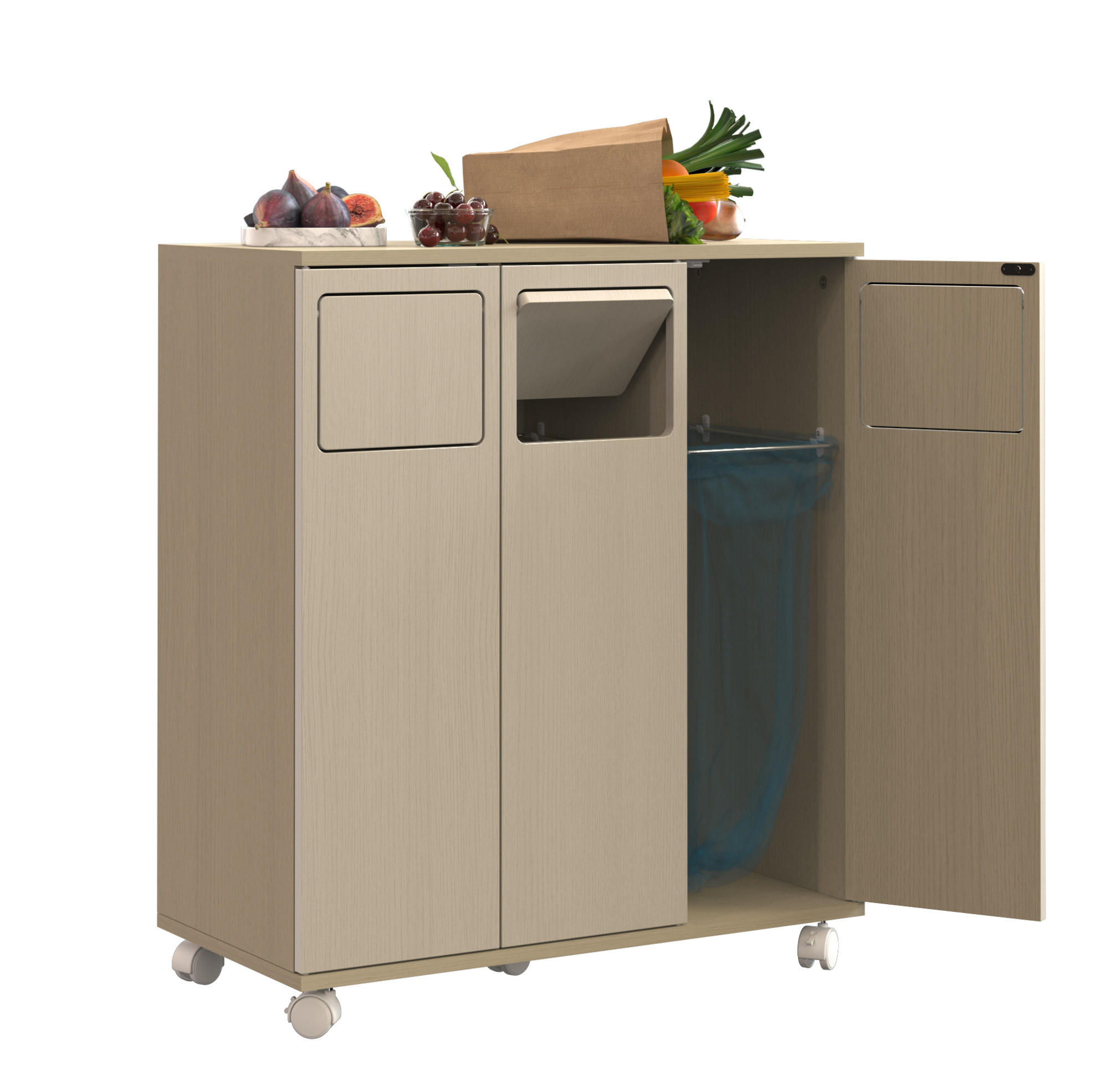 KOMMODE 69,3/35/80 cm aus MDF mit 3 Fächern und Rollen Weiß - Weiß, Holzwerkstoff (70/80/35cm) - Modenvie