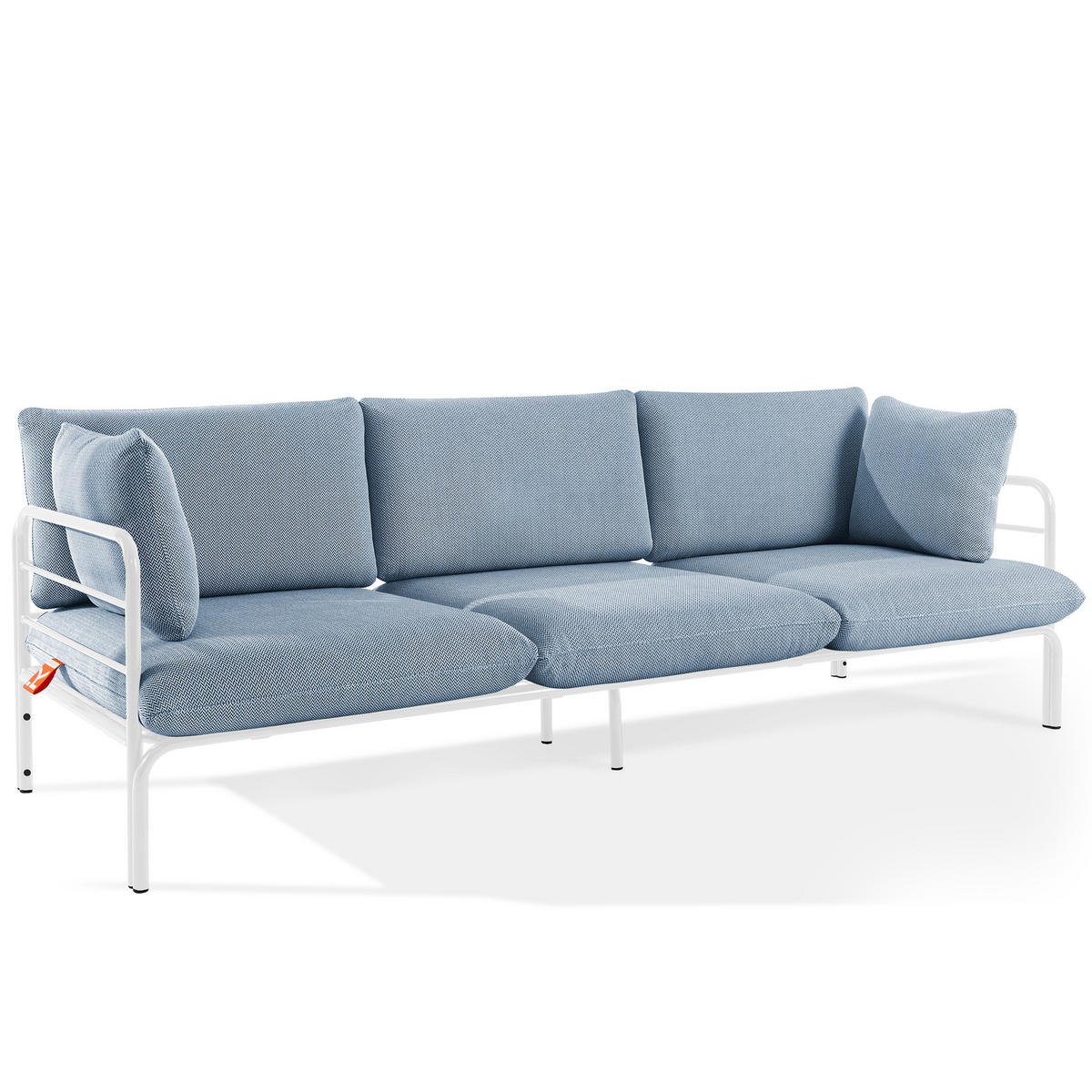 GARTENMÖBELSET RAMBE 4-tlg. 1x Tisch 2x Sessel 1x Sofa 3-Sitzer, mit Auflage, Stahlrahmen, LOFT-STIL, Weiß - Blau/Weiß, Glas/Textil - KONSIMO®