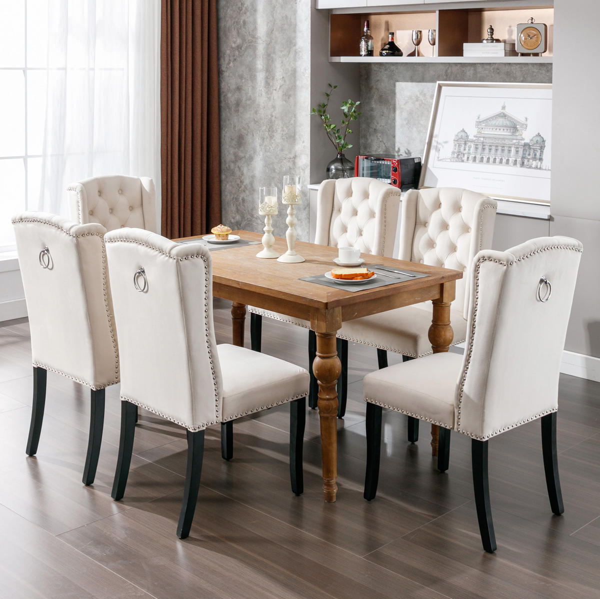 ESSZIMMERSTUHL 4er-Set Samt Beige mit Eichenbeinen - Beige, Metall (45/100/61.2cm) - Meubliv
