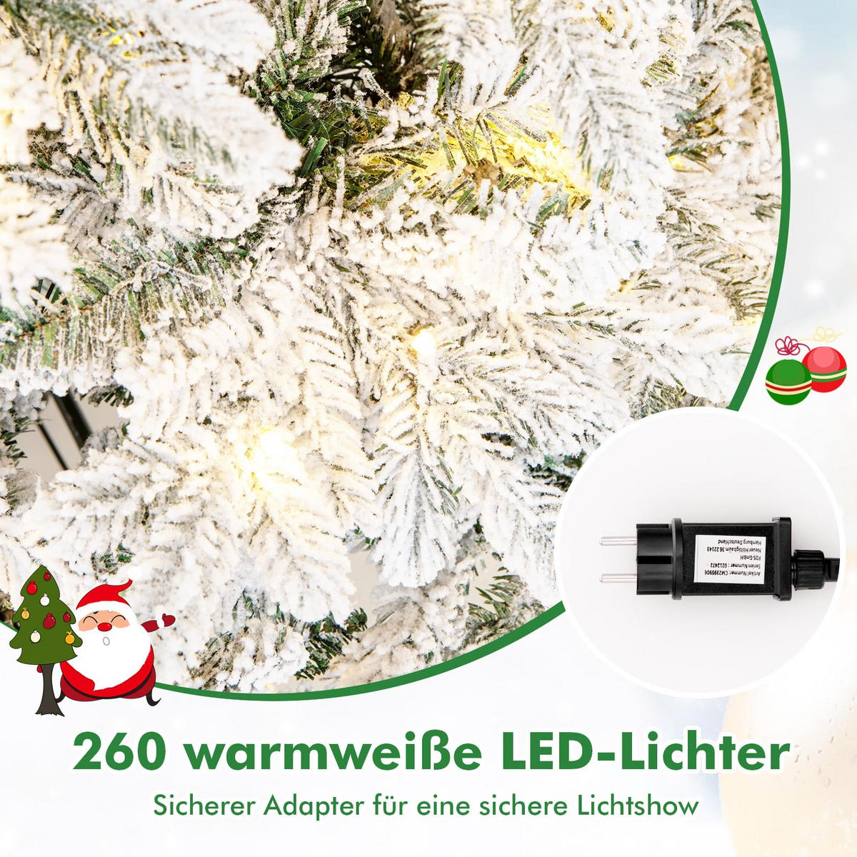 WEIHNACHTSBAUM mit 260 warmweißen LED-Lichtern 180 cm weiß - Weiß, Metall (180cm) - COSTWAY