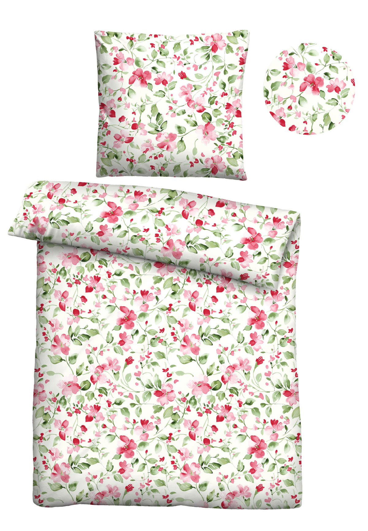 BETTWÄSCHE-GARNITUR Mikrofaser Blümchen rubin, 155x220 cm + 80x80 cm - Dunkelrot, Textil (155/220cm) - Castell