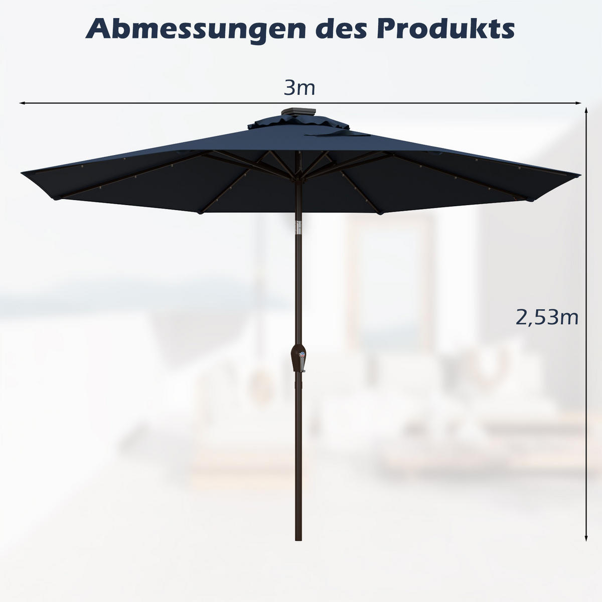 PATIO-SCHIRM Marineblau - Dunkelblau, Kunststoff (300/300cm) - COSTWAY
