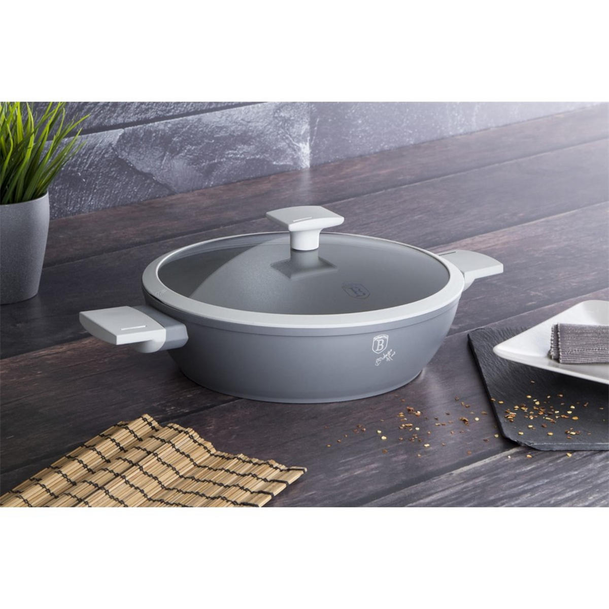TOPF Grau 28/28/7.5 cm BH7070 - Grau, Metall (28cm) - Berlinger Haus
