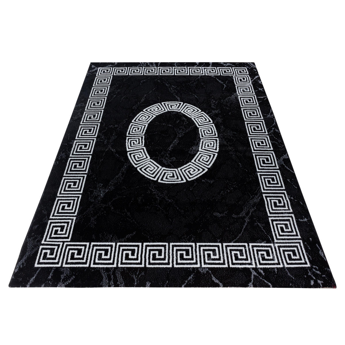 TEPPICH Kurzflor Mäander-Muster Polypropylen Wohnzimmer Schwarz Läufer 80x150 - Schwarz, Textil (80/150cm) - KADIMA DESIGN