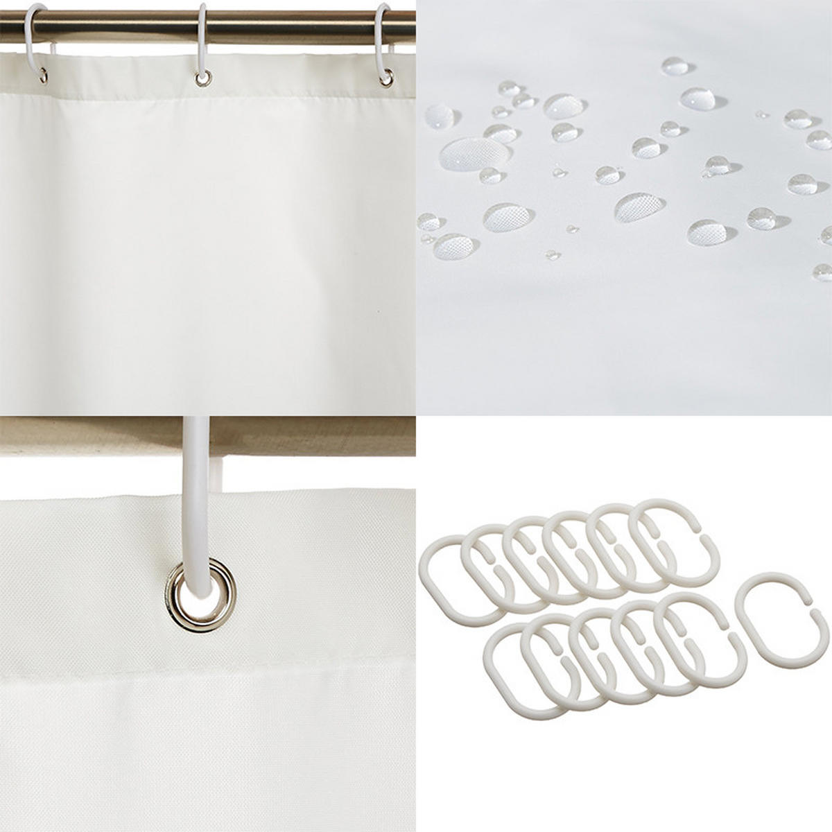 DUSCHVORHANG Weiß PEVA schlicht modern schimmelresistent wasserdicht mit Haken - Weiß, Kunststoff (180/180cm) - MCBOSON