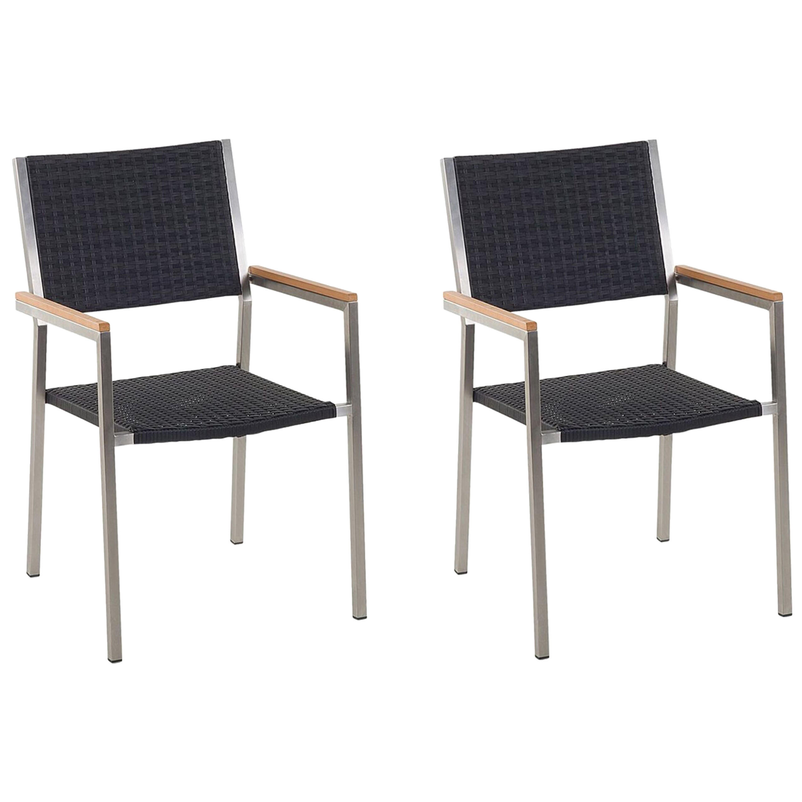 GARTENSTUHL 2er-SET Rattan Edelstahl Grosseto - Silberfarben/Schwarz, Kunststoff (55/87/58cm) - Beliani