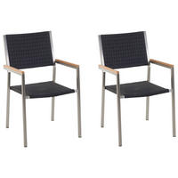 GARTENSTUHL 2er-SET Rattan Edelstahl Grosseto - Silberfarben/Schwarz, Kunststoff (55/87/58cm) - Beliani