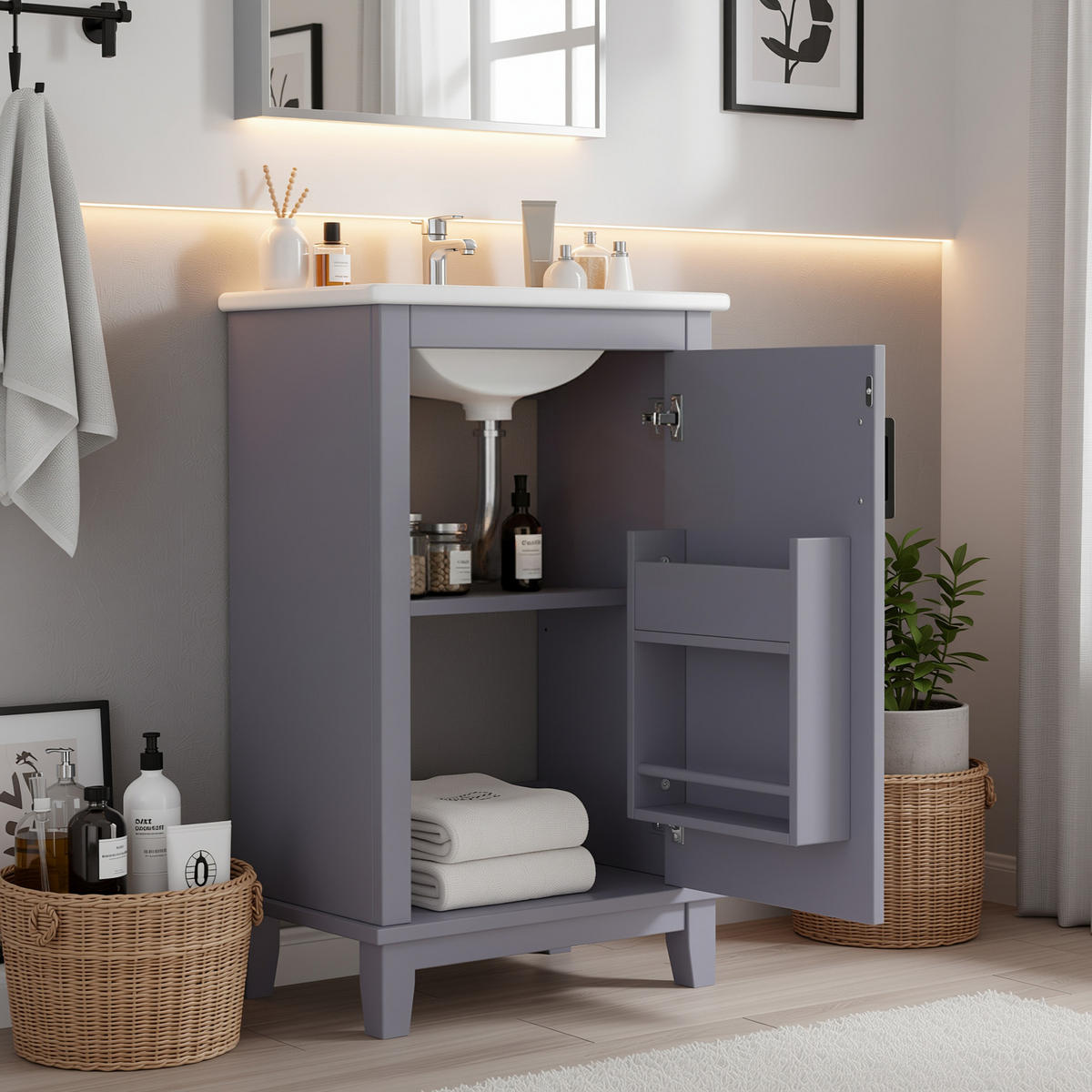 WASCHTISCHKOMBI Grau kompakt mit Keramikbecken - Grau, Keramik/Holzwerkstoff (51/83/34cm) - Urban Meuble