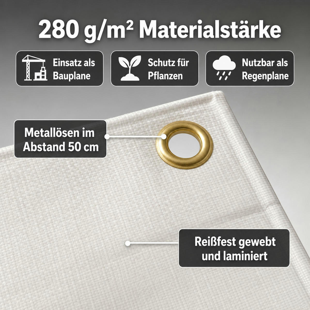 280 g/m² weiss 10 x 15 (150m²) Abdeckplane - Weiß, Kunststoff (30/20/10cm) - BONI-SHOP