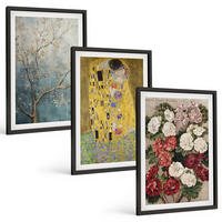 BILDER SET 3er Set - 40x60 cm Schwarzer Rahmen - Blumen des Baumes (Gemälde von Klimt) - Schwarz, Kunststoff (40/60cm) - TULUP
