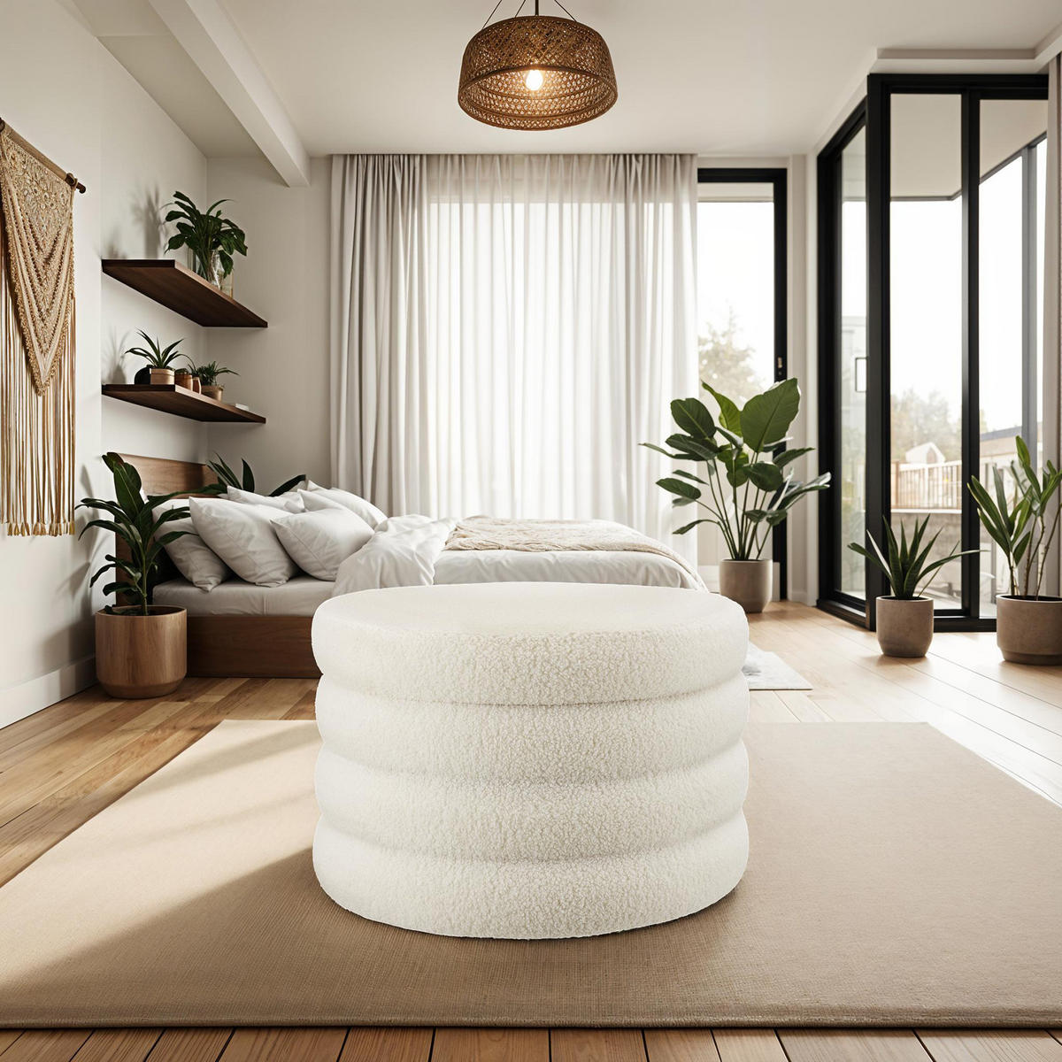 SITZHOCKER mit Stauraum Altu Xl,67 x 42 cm,Bouclé creme-weiß - Creme/Weiß, Holz (67/42/67cm) - tectake