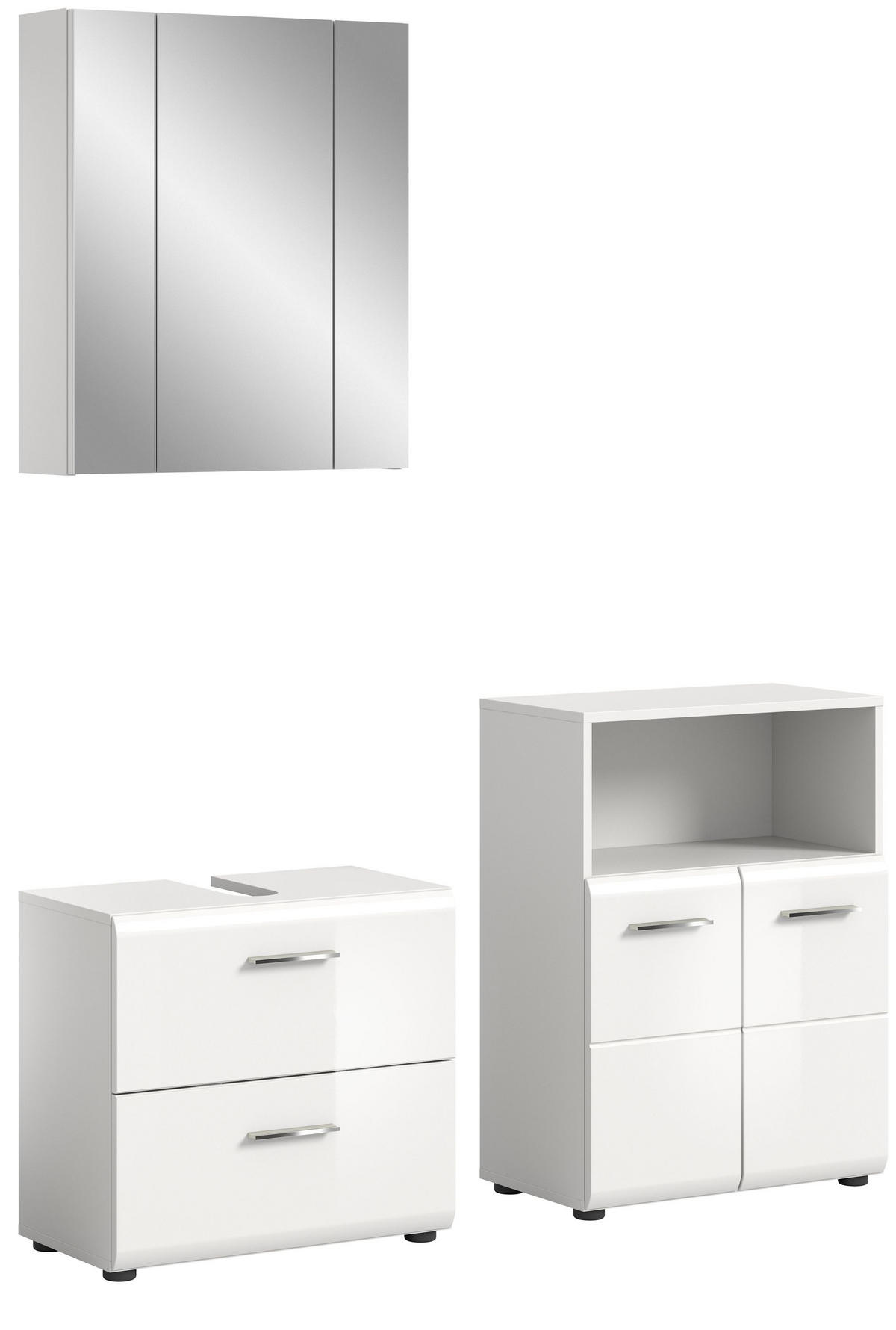 BADKOMBINATION Ice 135x185x30 cm weiß Hochglanz MDF 3tlg. - Weiß, Holz (135/185/30cm)