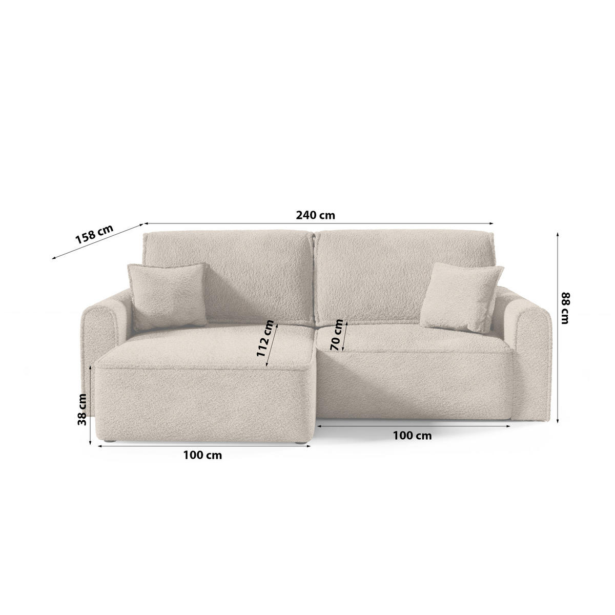 ECKSOFA Universelle Seite Plauen Mini, Beige - Beige, Textil (240/158cm) - Meblito