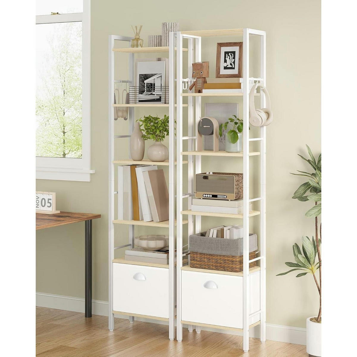 BÜCHERREGAL mit Schublade und Haken 24 x 40 x 173 cm Weißeiche - Weiß, Holzwerkstoff (40/173/24cm)