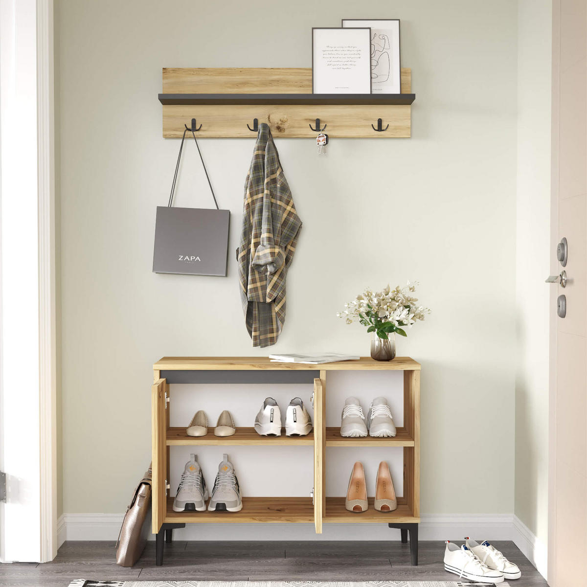 GARDEROBE 2-teilige Hellbraun 35/90/68,5 cm - Braun, Holzwerkstoff (90/68.5/35cm) - Mobili Rebecca