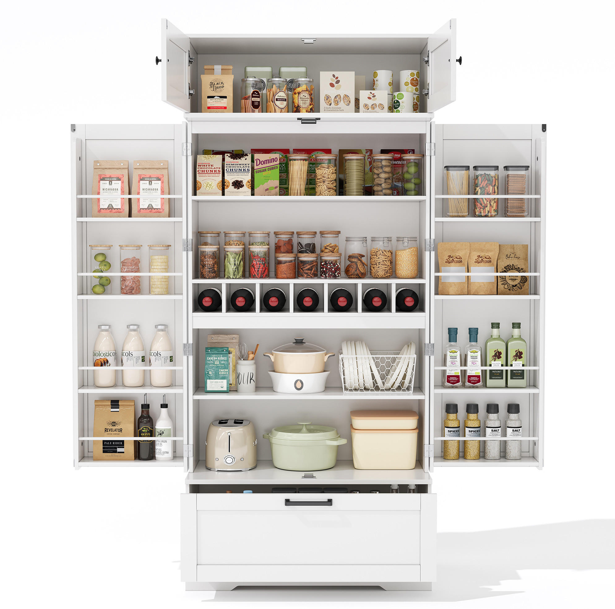 ESSZIMMER-BUFFET 80/40/180 cm mit Schublade & Weinregal im Industrial Look - Weiß, Holzwerkstoff (80/180/40cm) - BEAOK