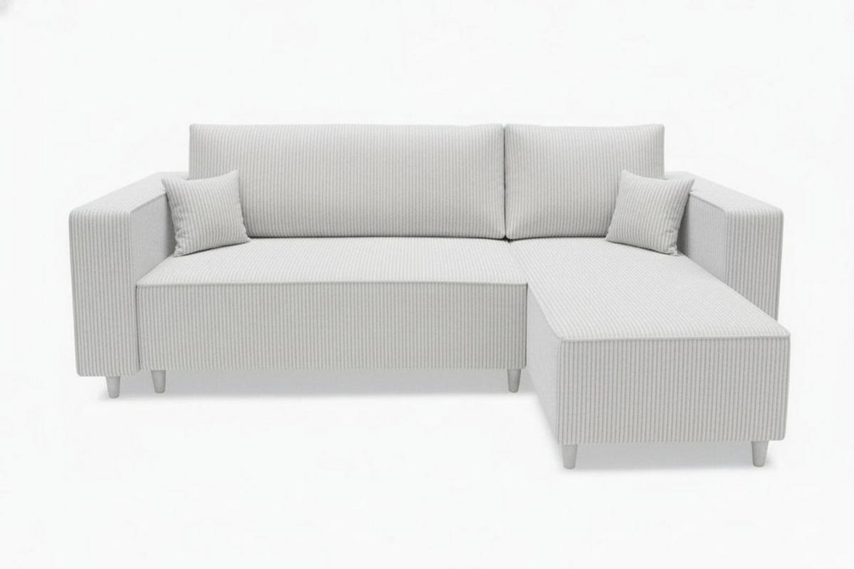 ECKSOFA RIO mit Schlaffunktion und Bettkasten, Farbe: Hellgrau, Cordstoff, Ottomane Universal - Hellgrau, Textil (249/142cm) - Marpur