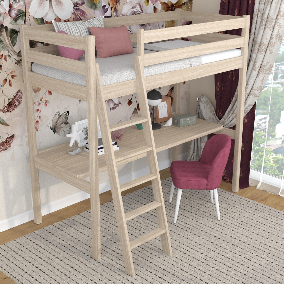 HOCHBETT N03 mit Schreibtisch Sonoma Eiche 90/200 - Sonoma Eiche, Naturmaterialien/Holz (90/200cm) - N-Wood