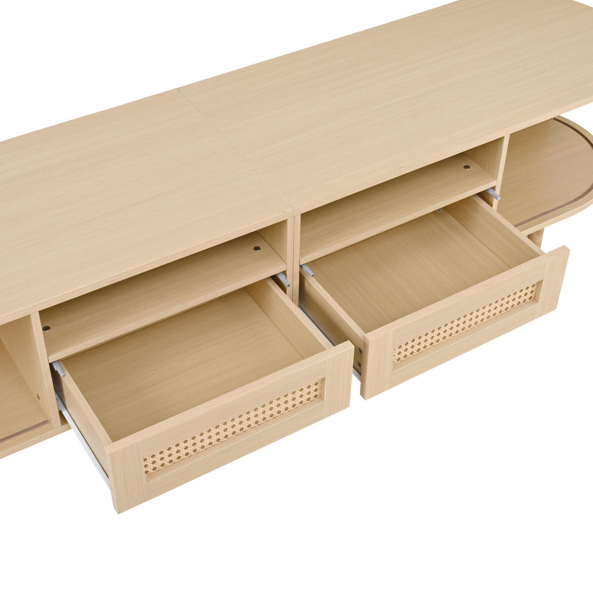 TV-BOARD aus MDF 170x40x40 cm Helles Eichenholz mit 2 Schubladen, 2 Schiebetüren und ovaler Form - Naturfarben, Holzwerkstoff (170/40/40cm) - Modfu