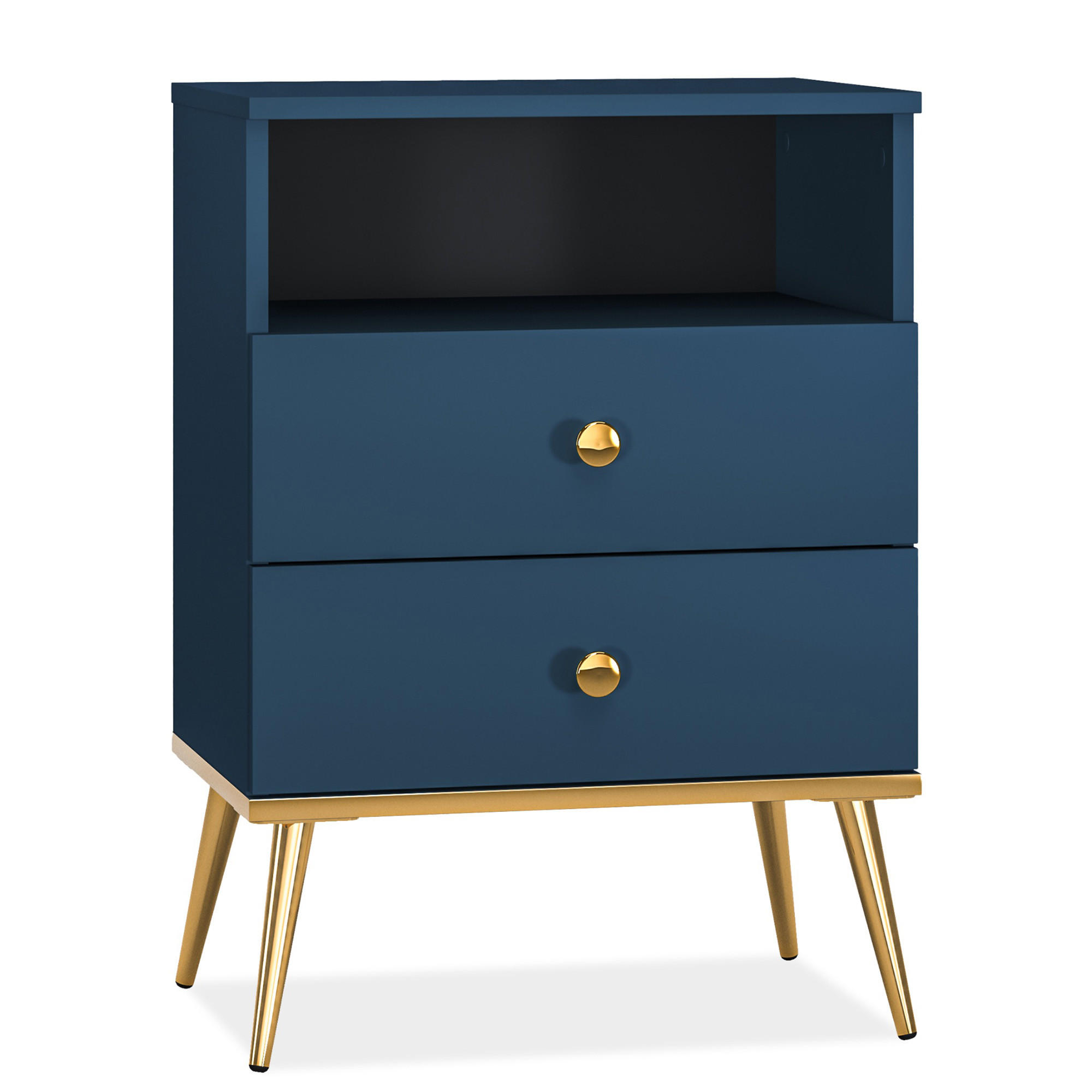 NACHTTISCH ARICIA mit Soft-Close-Funktion für Schubladen, Marineblau - Blau, Holz (50/70/34cm) - KONSIMO®