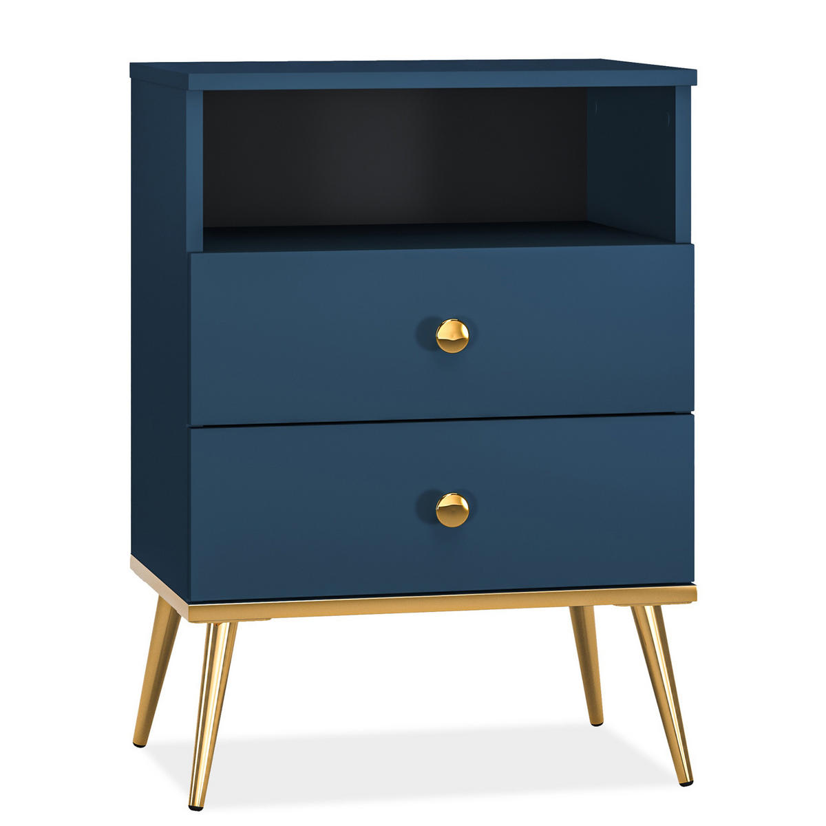 NACHTTISCH ARICIA mit Soft-Close-Funktion für Schubladen, Marineblau - Blau, Holz (50/70/34cm) - KONSIMO®