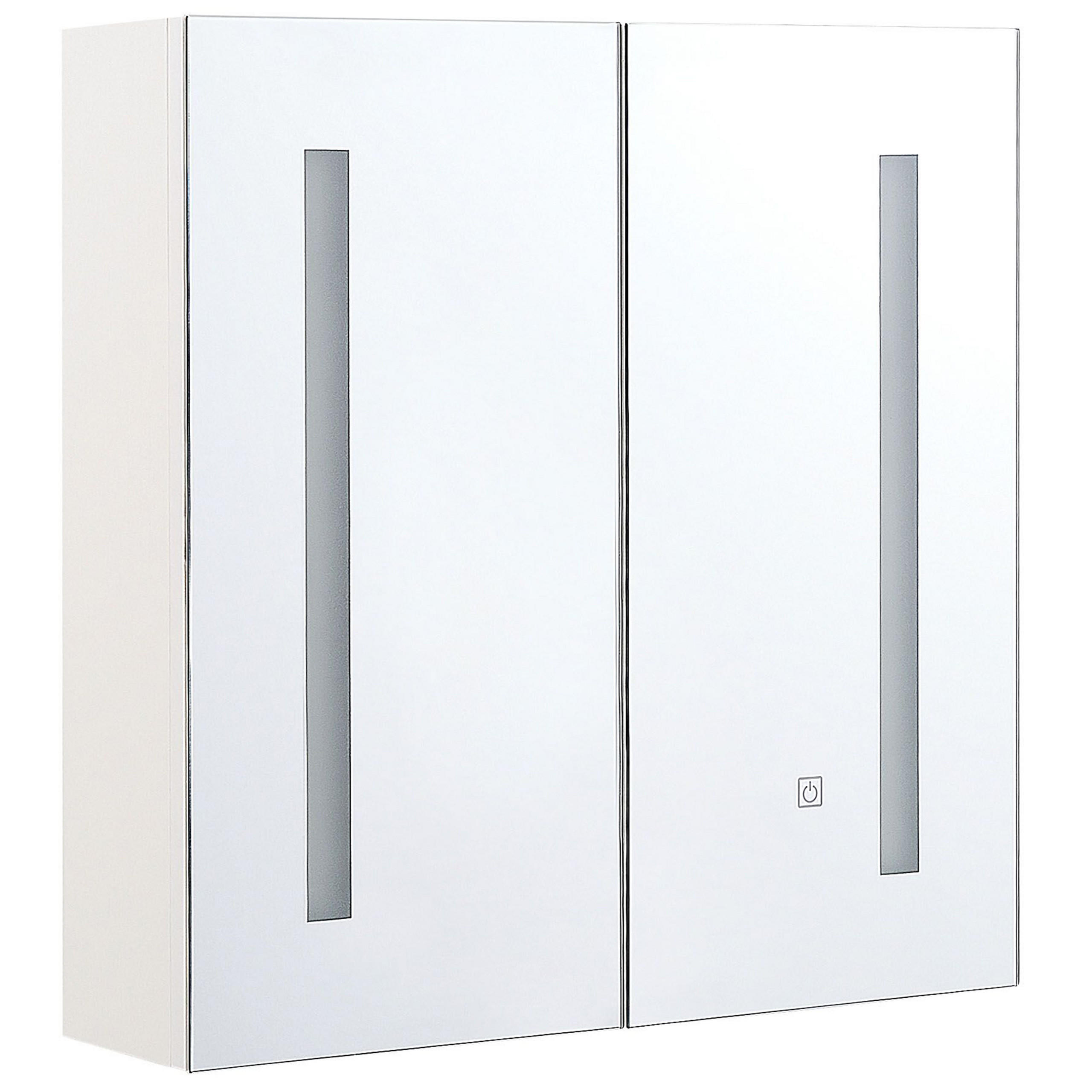 BAD SPIEGELSCHRANK weiß/silber mit LED-Beleuchtung 60/60 cm Chabunco - Silberfarben/Weiß, Holz (60/60/14cm) - Beliani