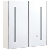 BAD SPIEGELSCHRANK weiß/silber mit LED-Beleuchtung 60/60 cm Chabunco - Silberfarben/Weiß, Holz (60/60/14cm) - Beliani
