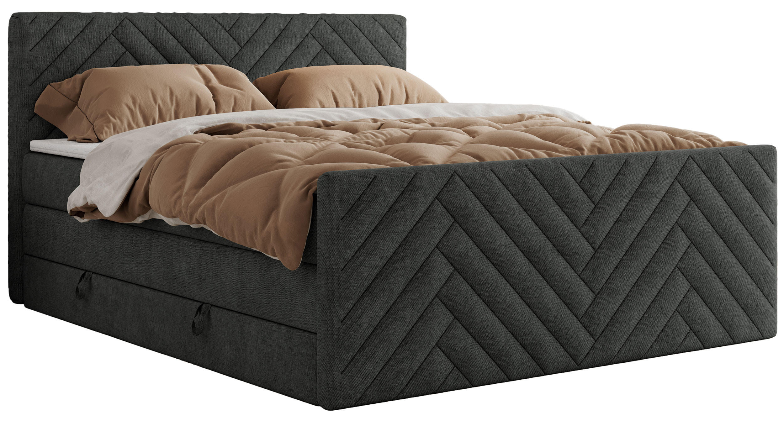 BOXSPRINGBETT PARIS KING DUO - 120/200 - Dunkelgrau Struktur - H3 - Dunkelgrau, Holz/Textil (120/200cm) - MKS