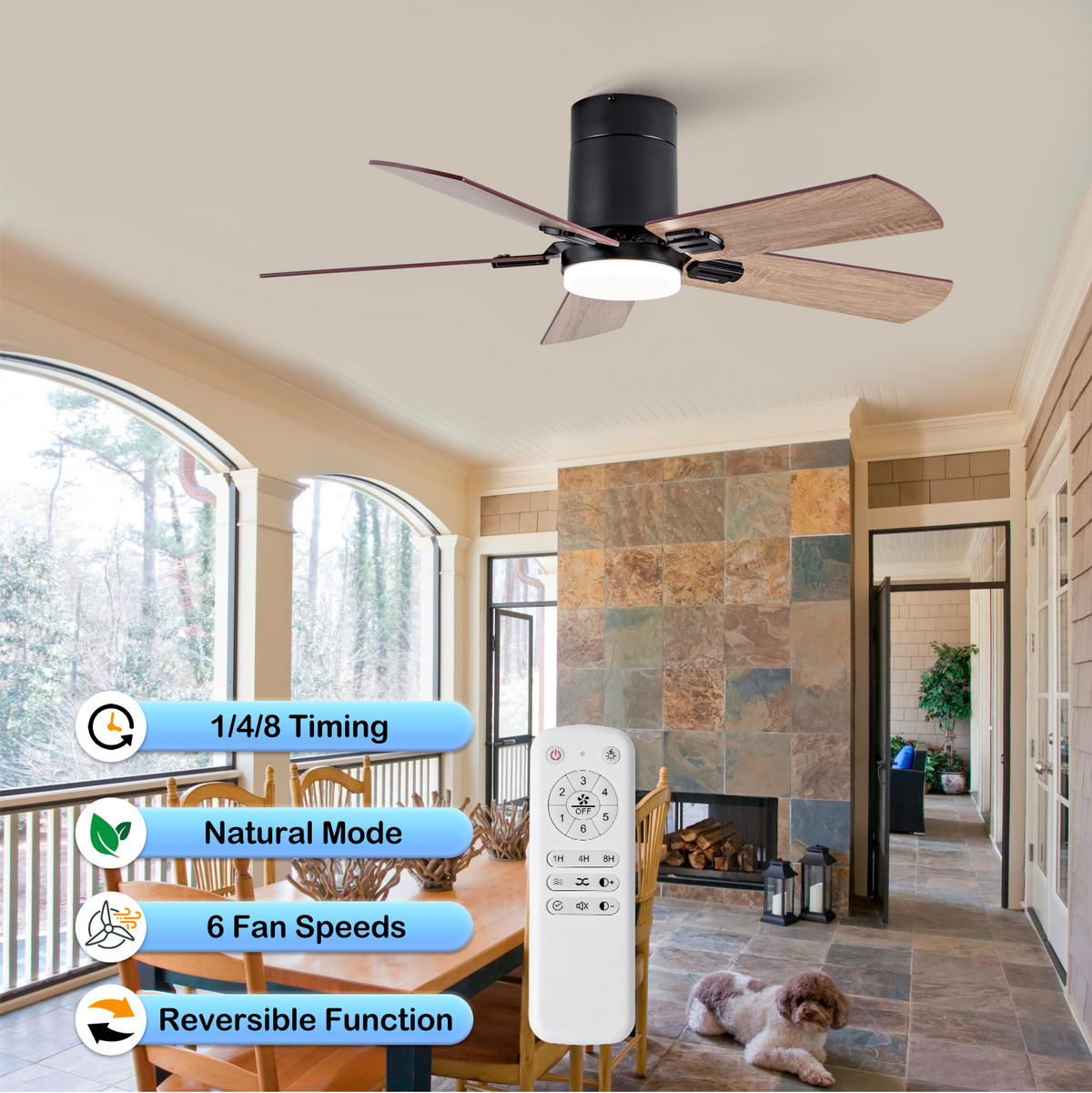 DECKENVENTILATOR DE-16222 42 Zoll flach mit LED & Fernbedienung Schwarz - Walnussfarben, Holz/Metall (107/107/25cm) - ComfortXL