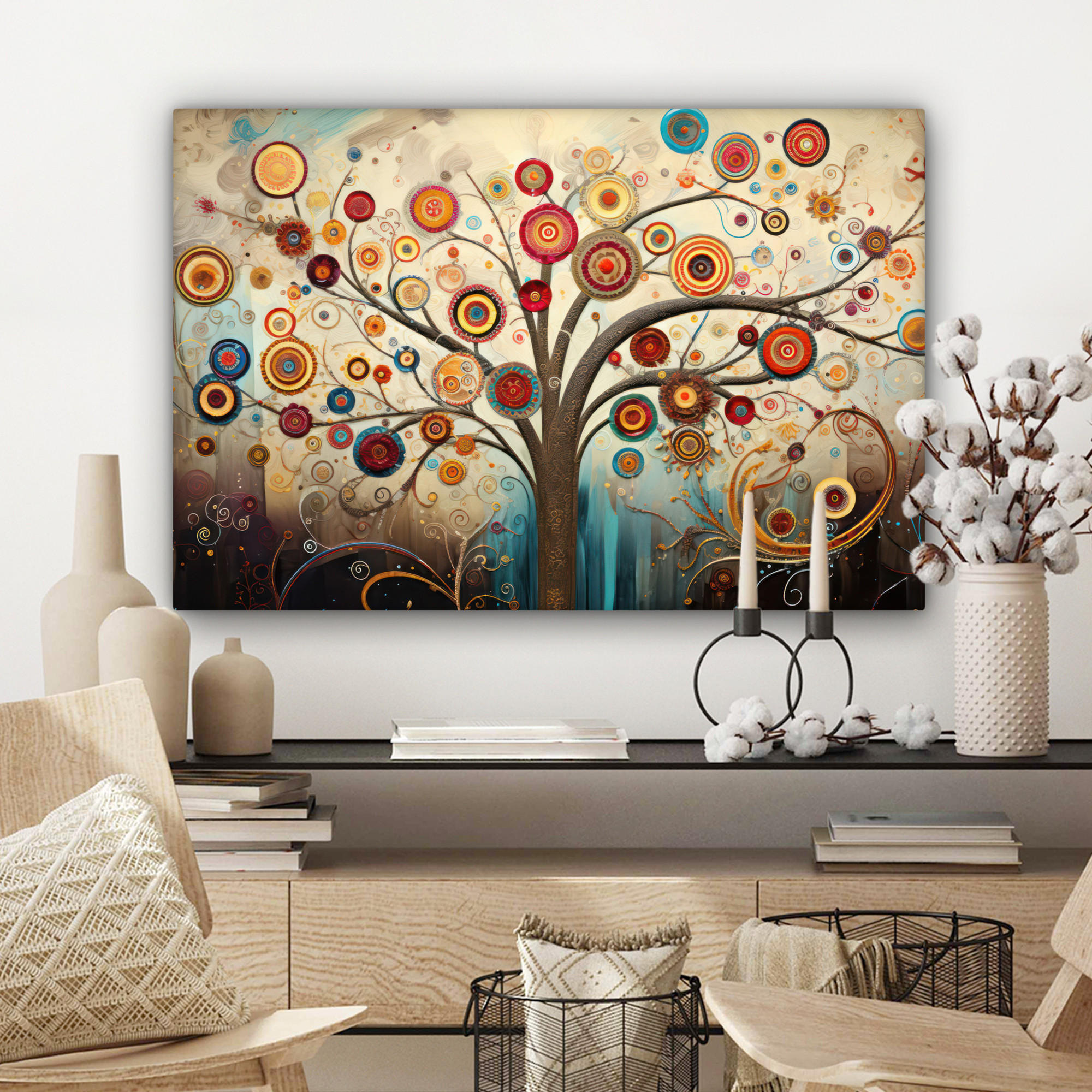 LEINWANDBILD Baum - Baum des Lebens - Farbe Gemälde 60x40 cm - Braun, Textil (60/40cm) - MuchoWow