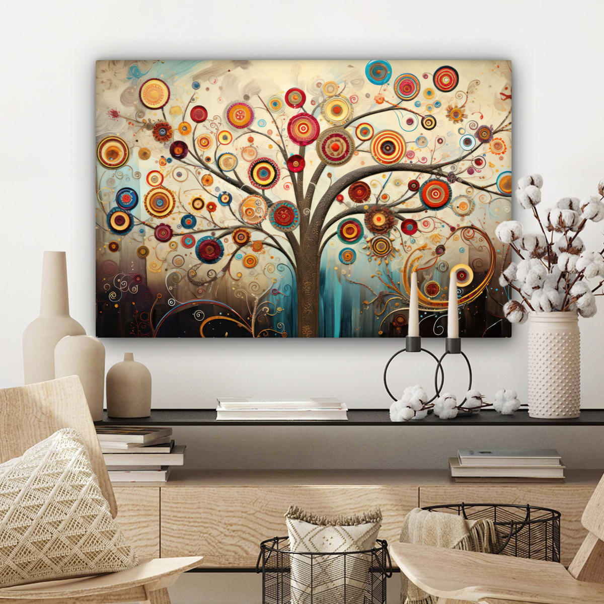 LEINWANDBILD Baum - Baum des Lebens - Farbe Wanddeko 90x60 cm - Braun, Textil (90/60cm) - MuchoWow